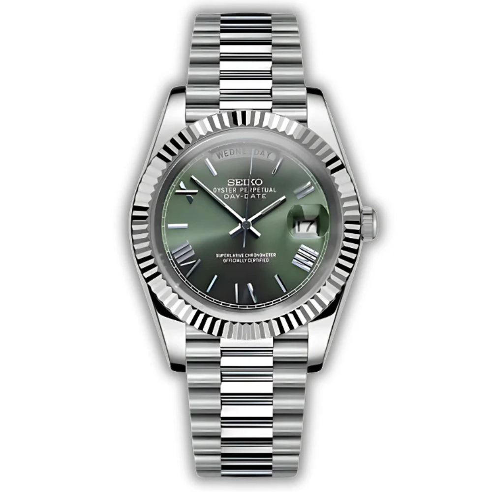 Day-Date Seiko Mod Olive Roman Dial by Waqtic